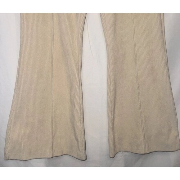 Aerie Cream Ribbed Corduroy Pull On Elastic Waist Wide Leg Flare Pants Med Short - Picture 3 of 11